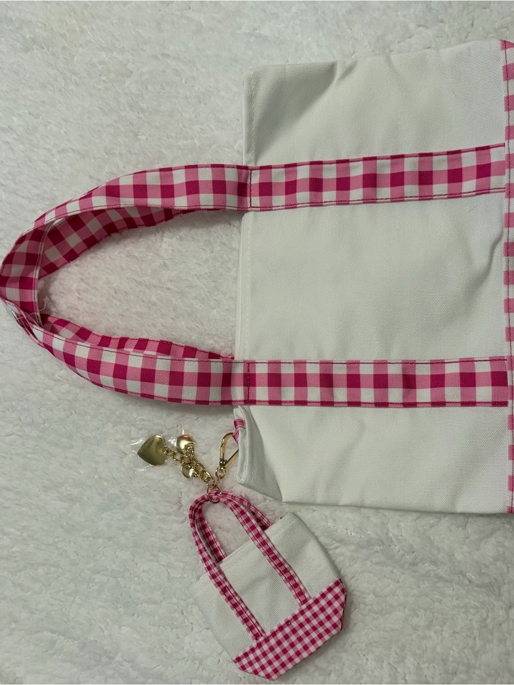 Bath & Body Works White Tote with Pink Gingham Trim and Heart Logo - Picture 2 of 2